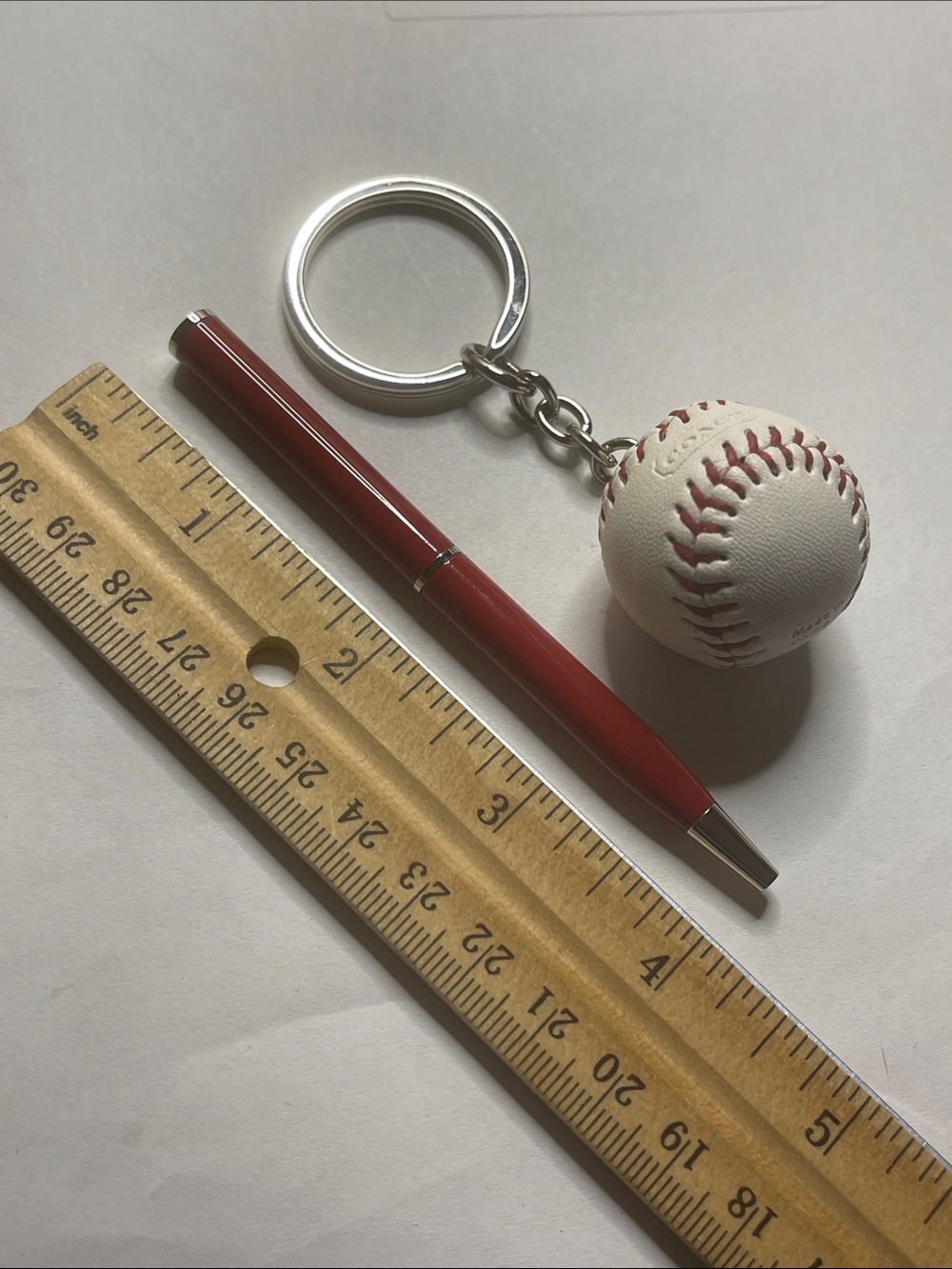 Coach White Leather Baseball Keychain with Red Stitching and Coach Pen - Picture 3 of 7